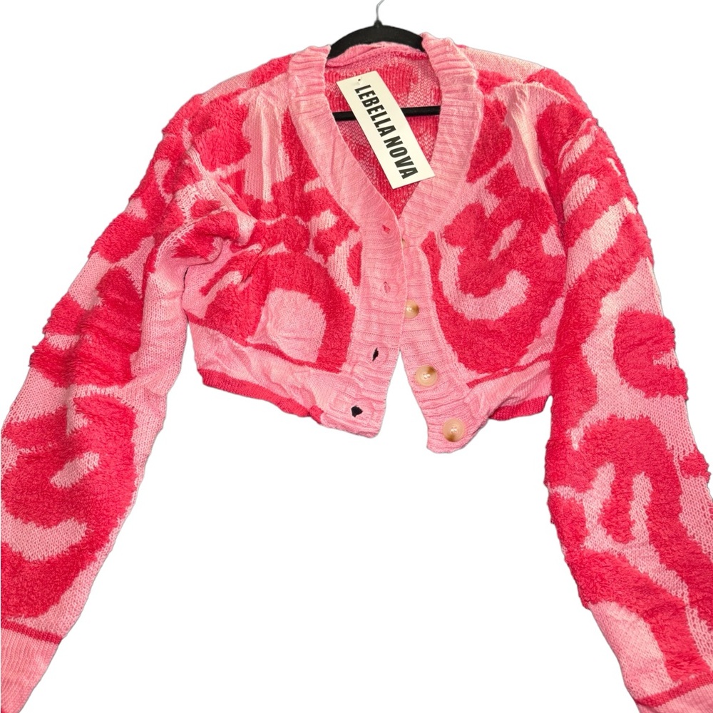 Pink Patterned Crop Sweater